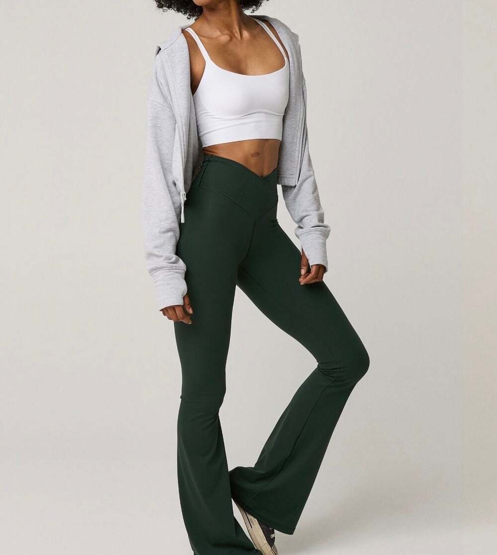 OFFLINE By Aerie Real Me High Waisted Crossover Flare Legging in Green